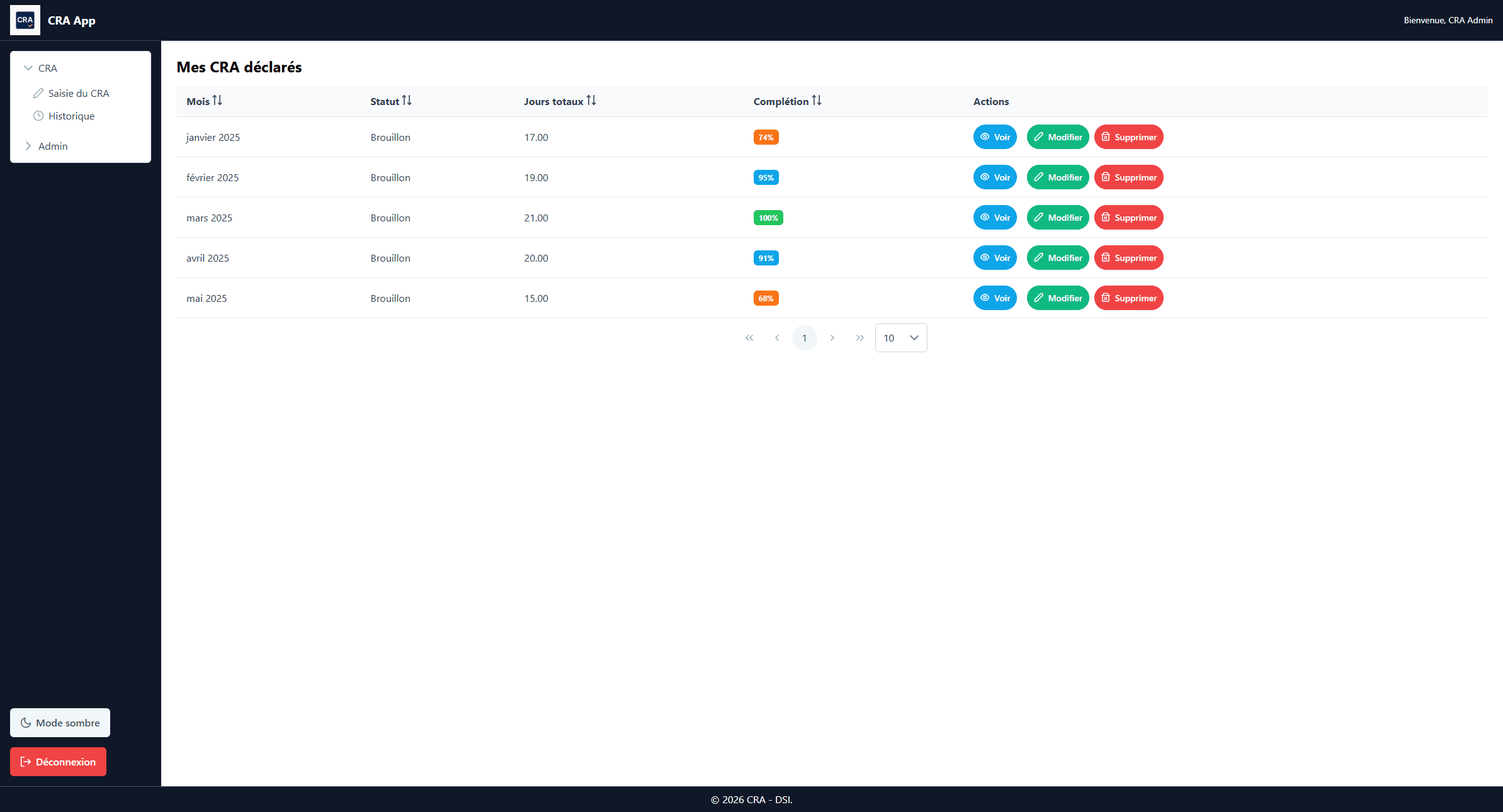 Application web gestion temps CRA développée Angular Node.js TypeScript pour institution publique Conseil d'État